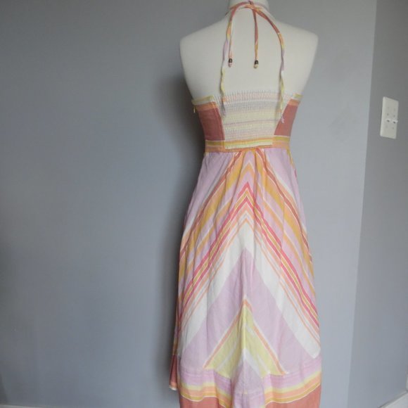 Anthropologie Eomens Savannah Chevron Stripe Halter Neck‎ Sun Cotton Dress Maxi - Picture 4 of 4